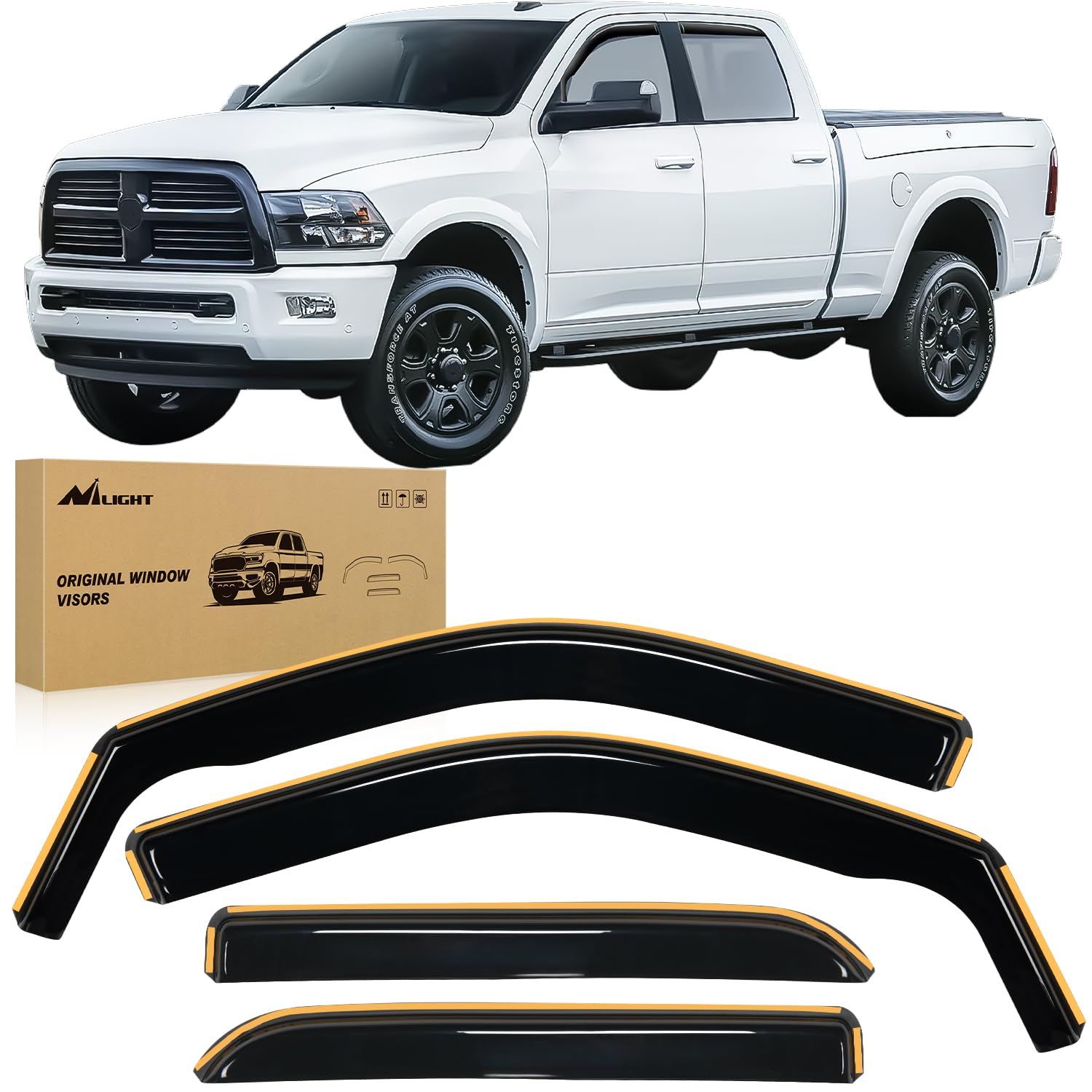 Photo 1 of Nilight in Channel Rain Guards for Ram 1500 2009 2010 2011 2012 2013 2014 2015 2016 2017 2018 Crew Cab, 2019-2023 Ram 1500 Classic Body, Original Window Deflectors, Vent Window Visors-4PCS