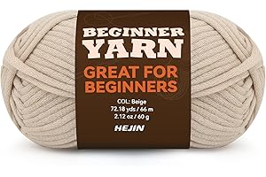 HEJIN 60g Beige Yarn for Crocheting and Knitting;66m (72yds) Cotton Yarn for Beginners with Easy-to-See Stitches;Worsted-Weight Medium #4;Cotton-Nylon Blend Yarn for Beginners Crochet Kit Making