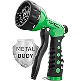 Garden Hose Nozzle - High Pressure Water Hose Nozzle - Metal Body, Outdoor Water Hose Nozzle Sprayer with 8 Adjustable Patter