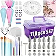 LUSHYUM Cookie Decorating Kit 118pcs with Storage Case, Royal Sugar Piping Bags and Tips Icing Supplies Set, Turntable Scribe Decoration Tools for Kids & Cookie Holiday Christmas Valentine