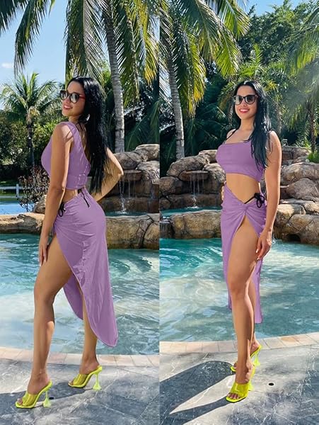 BEAGIMEG WOMEN’S SEXY ONE SHOULDER LONG BODYCON SLIT SKIRT 2 PIECES DRESS LAVENDER