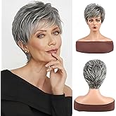 RSY Pixie Cut Wig, Short Wigs for Women, Human Hair Blend Healthy Fiber Wigs for Women, Daily Wear, Pixie Style, Natural Color, Suitable for Hair Loss and Fashion Change(Silver Grey)
