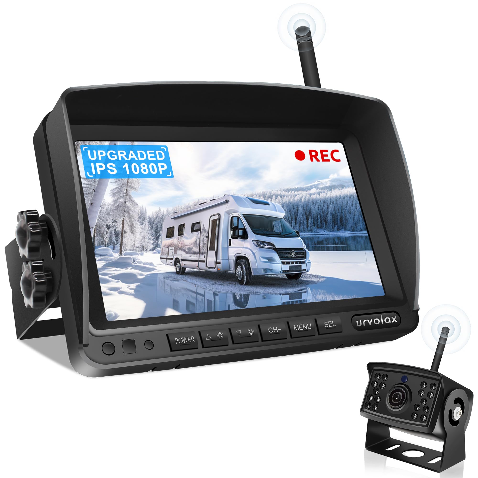 URVOLAX Wireless Reversing Camera Digital Van Reverse Camera Kit,7''Monitor and Parking Camera IP69 Waterproof Rear View Camera,1080P HD Night Vision 170° Wide Angle fit Caravan Trailer Trucks Cars