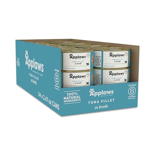 APPLAWS NATURAL WET CAT FOOD, 24 PACK, LIMITED INGREDIENT CANNED WET CAT FOOD, TUNA FILLET IN BROTH, 2.47OZ CANS