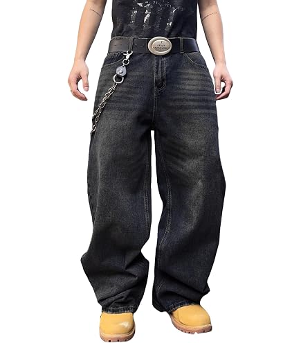 Amazon.com: DFGIGT Mens Irregular Sutures Baggy Jeans with Angled