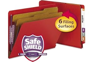 Smead 100% Recycled End Tab Pressboard Classification File Folder with SafeSHIELD Fasteners, 2 Dividers, 2" Expansion, Letter Size, Bright Red, 10 per Box (26783)