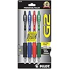 Pilot G2 Retractable Premium Gel Ink Roller Ball Pens, Ultra Fine Point, 4-Pack, Assorted Colors, Black/Blue/Red/Green Inks (31276)