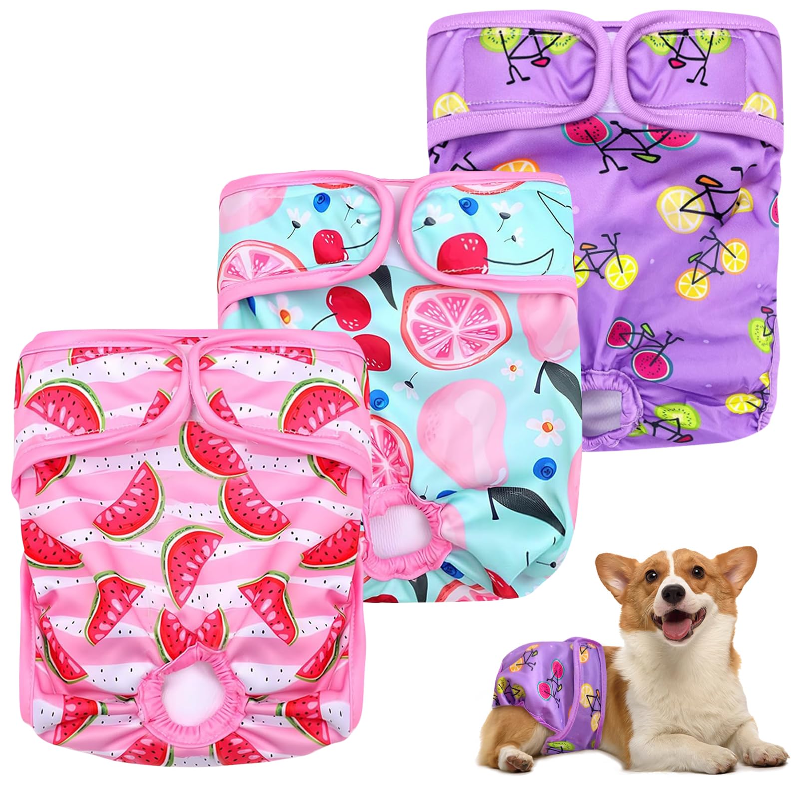 WenYa 3 Pack Female Pet Dog Cat Nappies, Reusable Super Absorbent Dog Nappies, Washable and Adjustable Comfortable Physiological Sanitary Wraps Panties for Small Medium Large Incontinence Dogs Cats