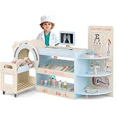 Costzon Kids Doctor Play Set, Wooden Pretend Doctor Kit w/ Eye Chart, Toy CT Machine, Realistic Medical Station &amp; 20 Hospital Accessories, Toy Medical Center Playset for Boys Girls Aged 3+ (Blue)