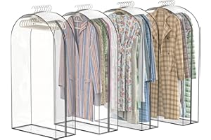 Jollygleam Upgraded Thickened Clear Garment Bags for Hanging Clothes 4 Packs, 10“ Gusseted Clothes Hanging Storage Bags for C