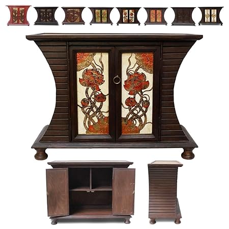 Oriental Galerie Wohnzimmerschrank Kommode Blumen Altar Schrank Thailand Sideboard Flurschrank Rattan Orange Creme Gold 87 cm