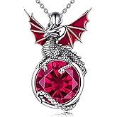 Vadmans Birthstone Dragon Necklace Sterling Silver Dragons Pendant Animal Jewelry Birthday Gifts for Women Men