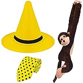 Ueyben Man in the Yellow Hat Costume, Yellow Hat with Polka Dot Tie Stuffed Monkey for Men Women for Halloween Cosplay Dress Up