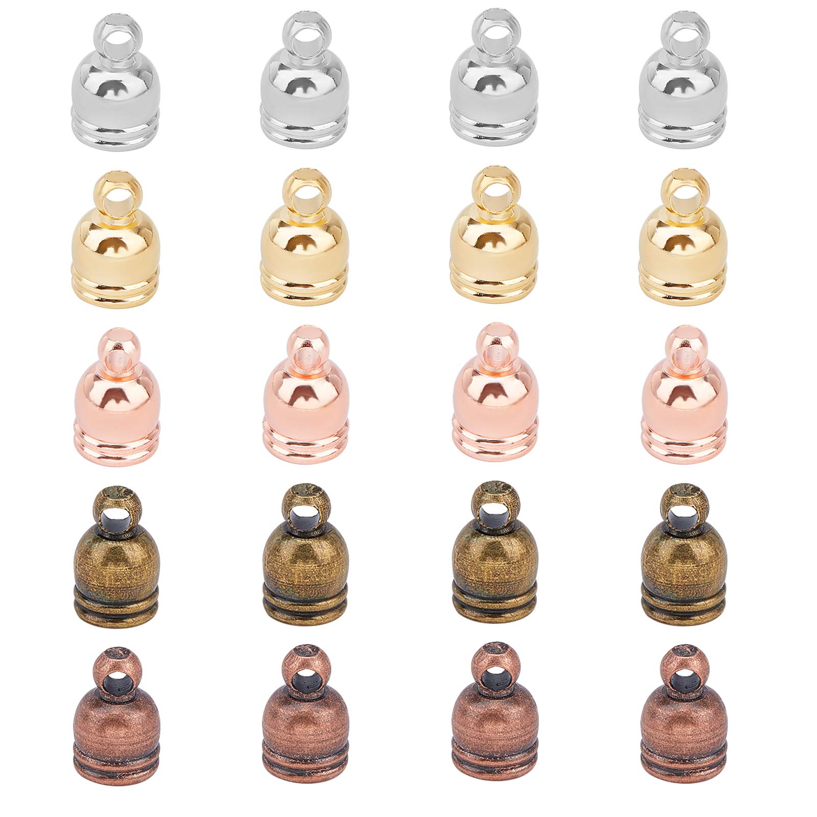 SUPERFINDINGS 250pcs 5 Color Brass Cord Ends 9x6mm Leather End Cap Finding Kit for Tassel Bracelet Jewelry Making