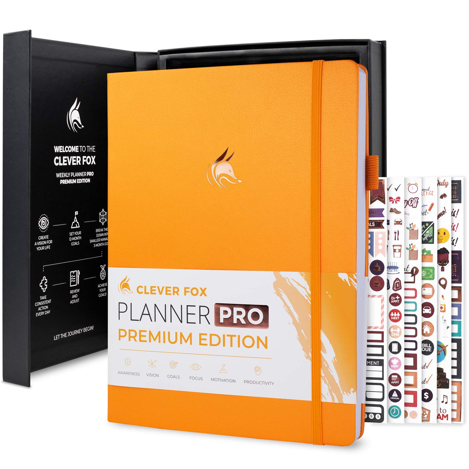 Clever Fox Planner Pro Premium – Luxurious Weekly & Monthly Planner with Budget Organizer for Productivity & Goals, Undated, A4 (Amber Yellow)