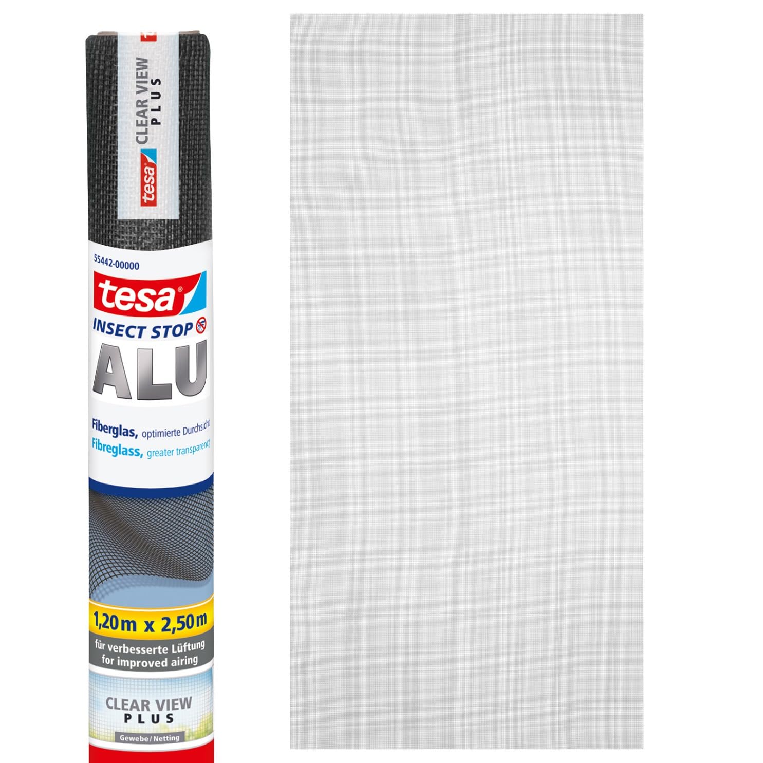 tesa INSECT STOP Refill Roll Fiberglass Premium - Fly Screen Replacement Roll with Clear View for tesa Aluminium Frame Mosquito Net for Windows & Doors - 120cm x 250cm, Anthracite (Transparent)