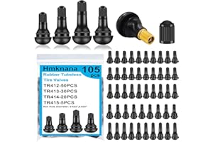 Hmknana 105PCS Tire Valve Stems TR412, TR413, TR414, TR415 Black Rubber Snap-in Valve Stems for Replacement of Tubeless Rim Holes on Standard Vehicle Tires