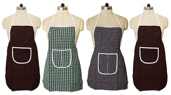 Kuber Industries Checkered Design 4 Pieces Cotton Kitchen Apron with Front Pocket (Multi)
