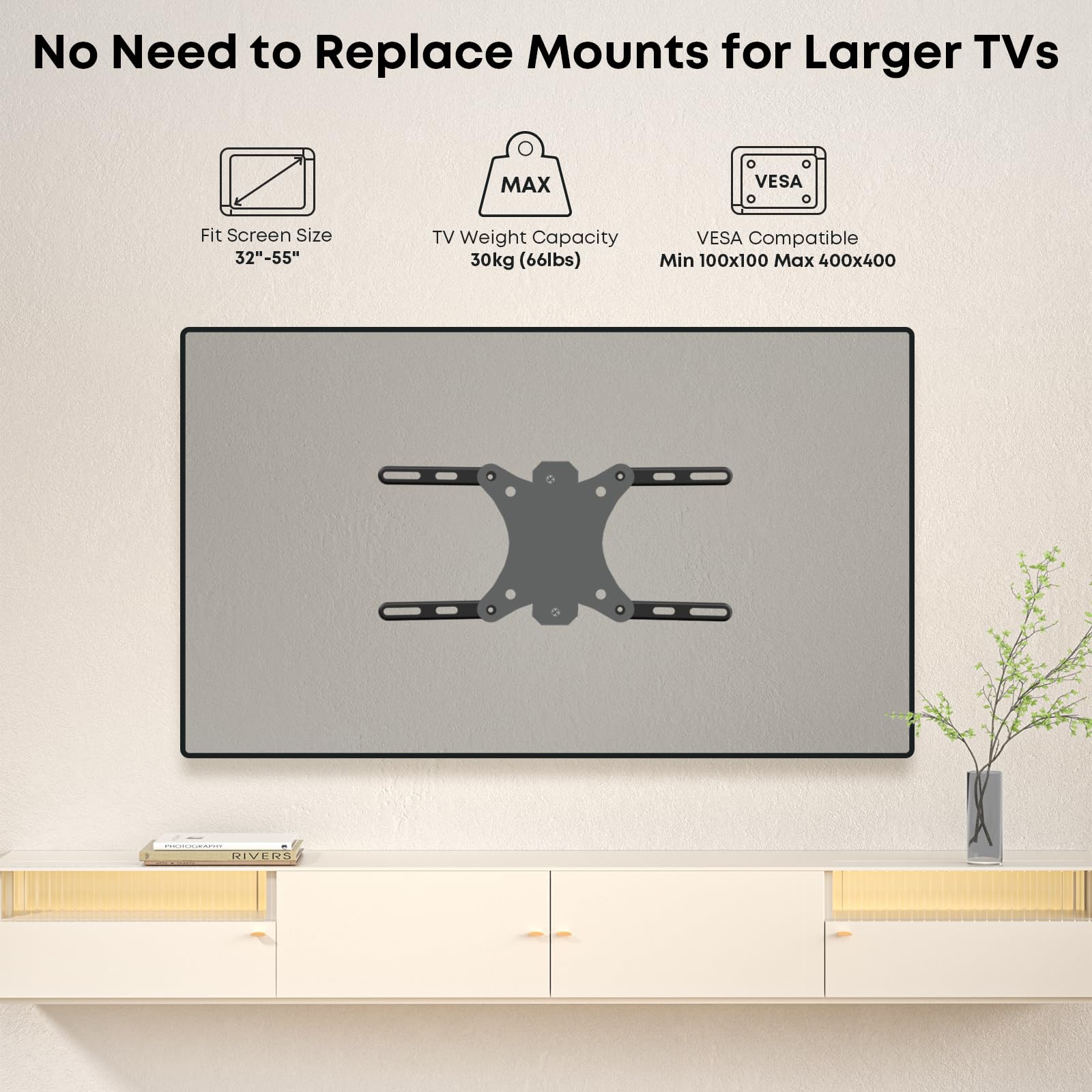 PUTORSEN VESA Adapter Mount Bracket Kit for Screens 32 to 55 inch LCD LED TV, TV Mount Adapter Bracket Upgrade Mounting Holes up to 400x400 mm, Black