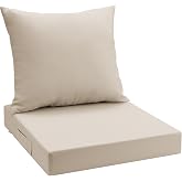 UNIKOME Outdoor Seat Cushions 24 X 24 Inch - Water-Resistant &amp; Fade Resistant, Removable Cover Patio Furniture Cushions for Chair, Sofa, Couch, Wicker, Beige