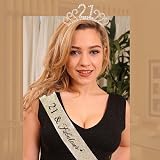 MIOSJI 21st Birthday Sash Crown Crystal Tiara Gold Girl Party Gift Accessory view 3