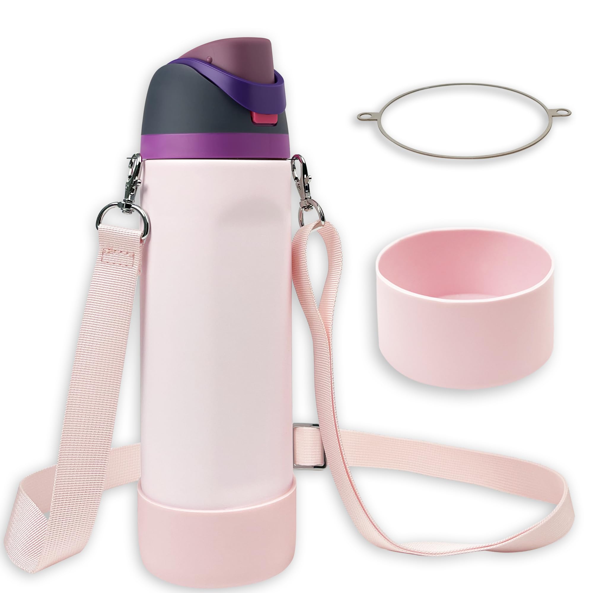 Photo 1 of ***WATER BOTTLE NOT INCLUDED**** Silicone Boot Set for Cute Owala Water Bottle 32 oz - Includes Non-Slip Sleeve, Shoulder Strap, Perfect Owala Accessories, Fits Owala Tumbler, Owala Free Sip, Pink owala, owala Coffee (Pink)***WATER BOTTLE NOT INCLUDED***