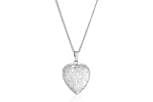 Amazon Essentials 14k Engraved Flowers Heart Locket Necklace, 18" (previously Amazon Collection)