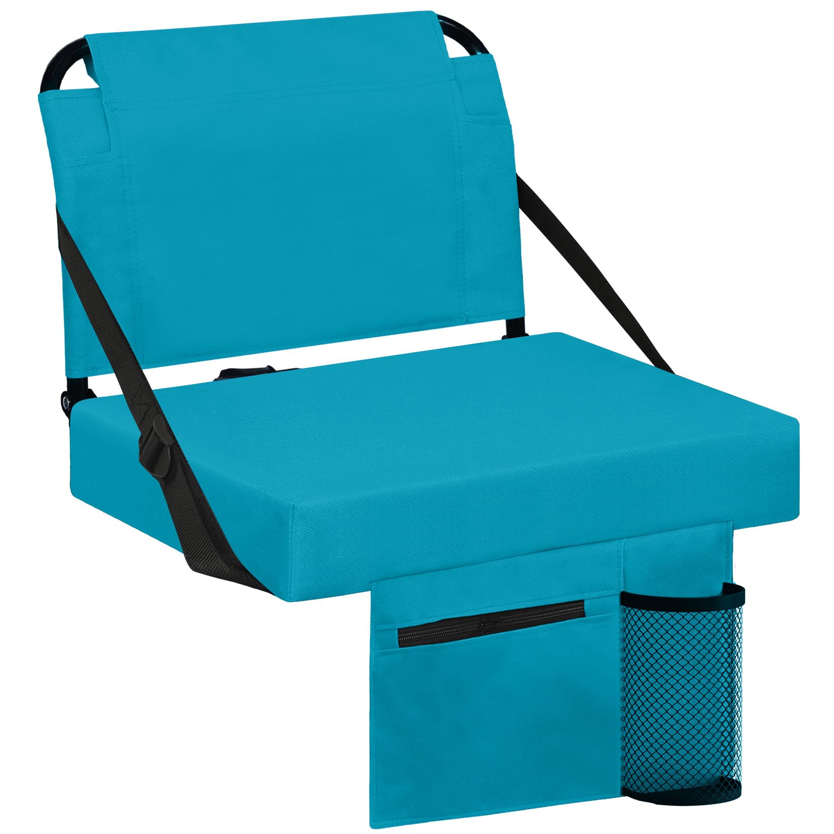 Photo 1 of Besunbar Stadium Seats for Bleachers with Back Support Bleacher Seat Soft Cushion Light Weight Includes Shoulder Strap & Cup Holder, Front & Back Zipper Pocket, Suitable for Sports Events,Cyan