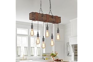 AOLALA 6-Light Farmhouse Chandelier Dining Room Light Fixture Over Table Hanging Wood Kitchen Island Light Fixtures, Black Chandelier Ceiling Pendant Light for Kitchen Island Living Room