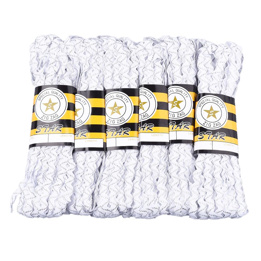 CABODYALS 82.29M 7.62mm White Silver Rick Rack Christmas Wave Bending Fringe Trim Ric Rac Ribbon Wide Sparkle Sewing Polyester Lace Ribbon for Sewing Making Clothes Gift Wrapping Party Craft Decor