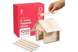 GUSTO [1000 Count] Jumbo 6 Inch Wooden Multi-Purpose Popsicle Sticks, Craft Sticks for ICES, Ice Cream, Waxing, Tongue Depres