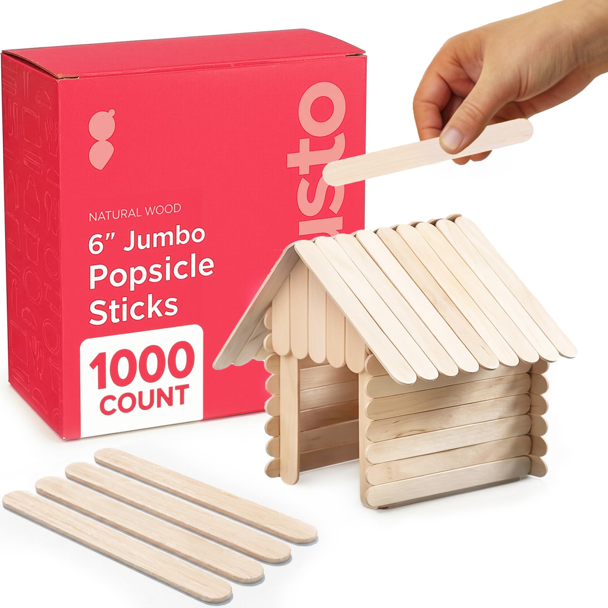 Gusto [1000 Count] Jumbo 6 Inch Wooden Multi-Purpose Popsicle Sticks - Craft, ICES, Ice Cream, Wax, Waxing, Tongue Depressor Wood Sticks