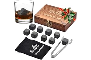 Whiskey Stones, Whiskey Stone Gift Set, 9 Granite Whisky Rocks, Burbon Gifts Cool Presents for Men Dad Husband Boyfriend, Unique Anniversary Birthday Wedding Gift Ideas - by Angde