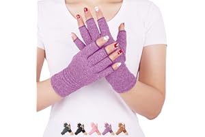 DISUPPO Arthritis Gloves, Compression Gloves for Women and Men Relieve Pain from Rheumatoid, RSI, Carpal Tunnel, Fingerless for Computer Typing, Dailywork (Purple, Medium)
