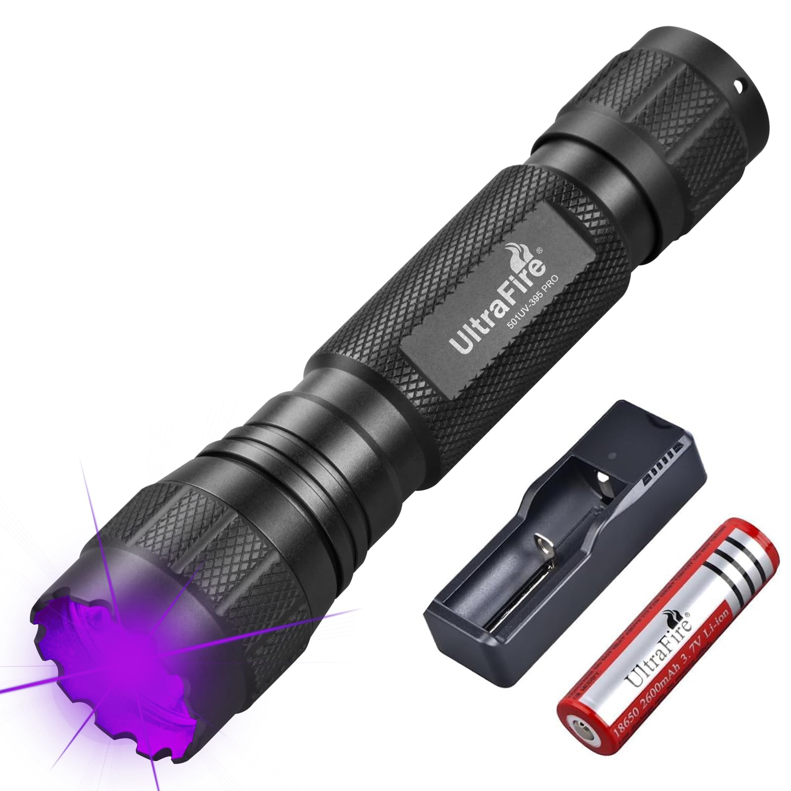 ULTRAFIRE UV Torch 395nm Black Light, 10W High Power UV Light with Holster, Small Ultraviolet Flashlight for Curing Resin, Fluorescence, Pet Urine Detection, Scorpion Hunting, 501UV-395 PRO
