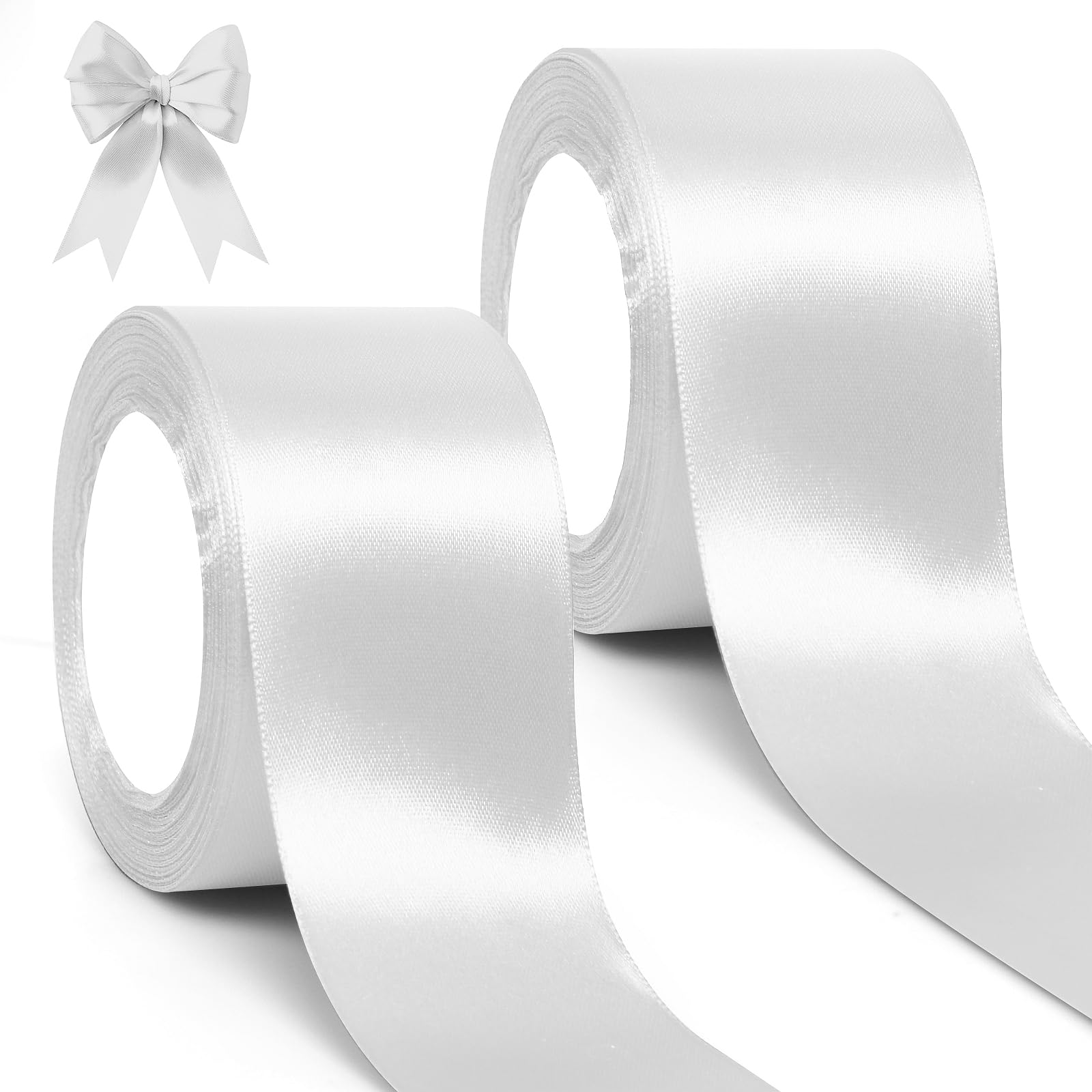 GXFCING White Ribbon 50mm Wide, 46M Thick White Satin Ribbon Christmas Ribbon for Gift Wrapping, Crafting, DIY Sewing, Hair Bows, Cake Box, Wedding Car, Bouquets, Xmas Party Decoration