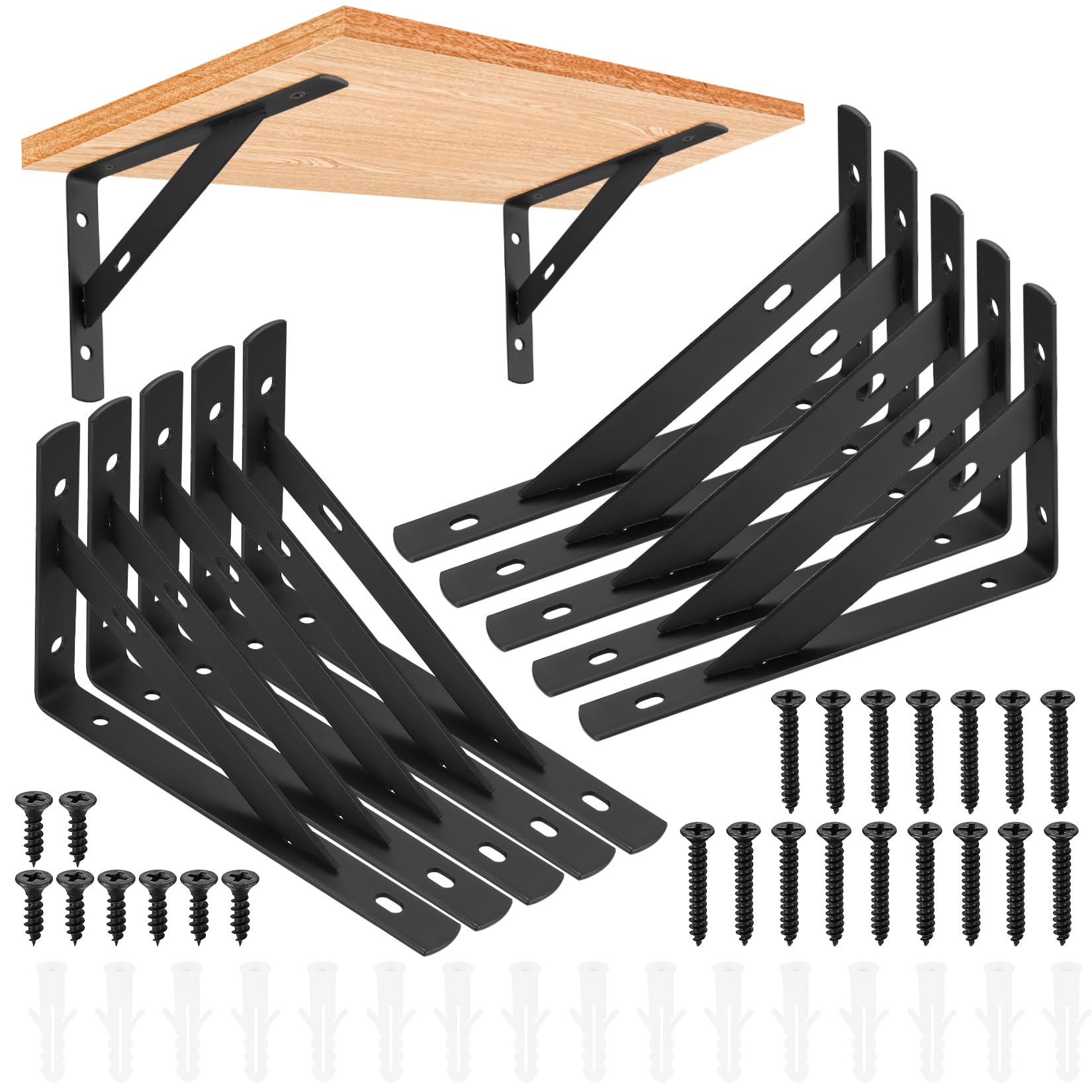 10 Pieces Shelf Brackets Heavy Duty, Wall Mounted Triangle Shelving Brackets, 90 Degree Right Angle Shelf Supporters Brace Brackets, for Living Room Bedroom (10 PCS Black 150x95 mm/6x3.7 inch) — image 1