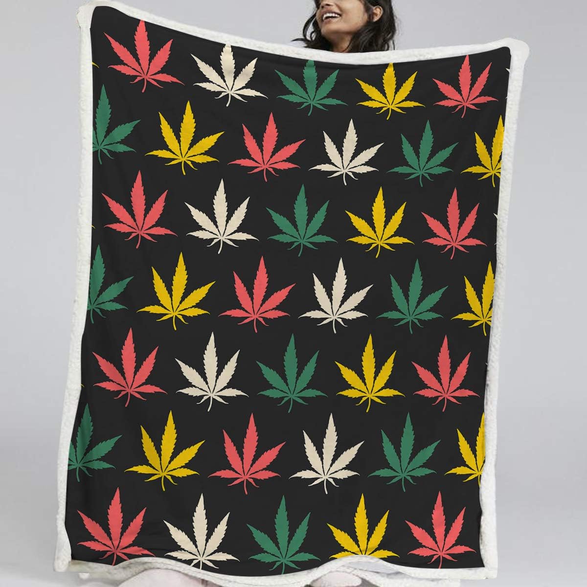 BlessLiving Colorful Cannabis Leaf Fleece Blanket Throw