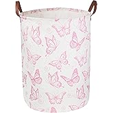 CLOCOR Pink Laundry Basket,Waterproof Nursery Hamper for Baby Girl ,Collapsible Storage Baskets for Girls Bedroom,Kids Toys Storage Bin,Room Decor,Gift Basket（Pink Butterfly