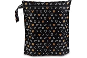 Bumkins Disney Waterproof Wet Bag for Baby, Travel, Swim Suit, Cloth Diapers, Pump Parts, Pool, Gym, Toiletry, Strap to Stroller, Daycare, Zipper Reusable Bag, Packing Pouch, Minnie Mouse Icon