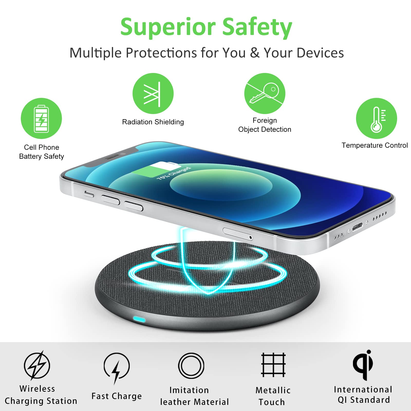 Fast Wireless Charger, Qi Charging Pad Charging Station Compatible iPhone 15/14/13/12/11/Pro Max/XR/XS/X/8, 15W Max Phone Charger for Samsung Galaxy S23/S22/S21/S20/S10/S9, Huawei P30 Pro/Mate RS