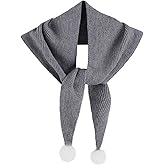 GERINLY Solid Color Triangle Scarf with Pom Poms, Knit Bandana Head Scarfs, Small Blanket Shawl for Travel