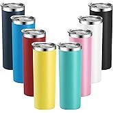 Skinny Tumblers,8 Pcs 20 Oz Stainless Steel Tumbler Bulk with Lids Bulk,Blank Slim Vacuum Insulated Cup Double Layer Water Re