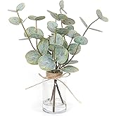 Muhanjia Artificial Eucalyptus Stems in Glass Vase with Faux Water,3Pcs Fake Plant with Double-Sided Green Leaves for Centerpiece(Double-Sided Green Eucalyptus)