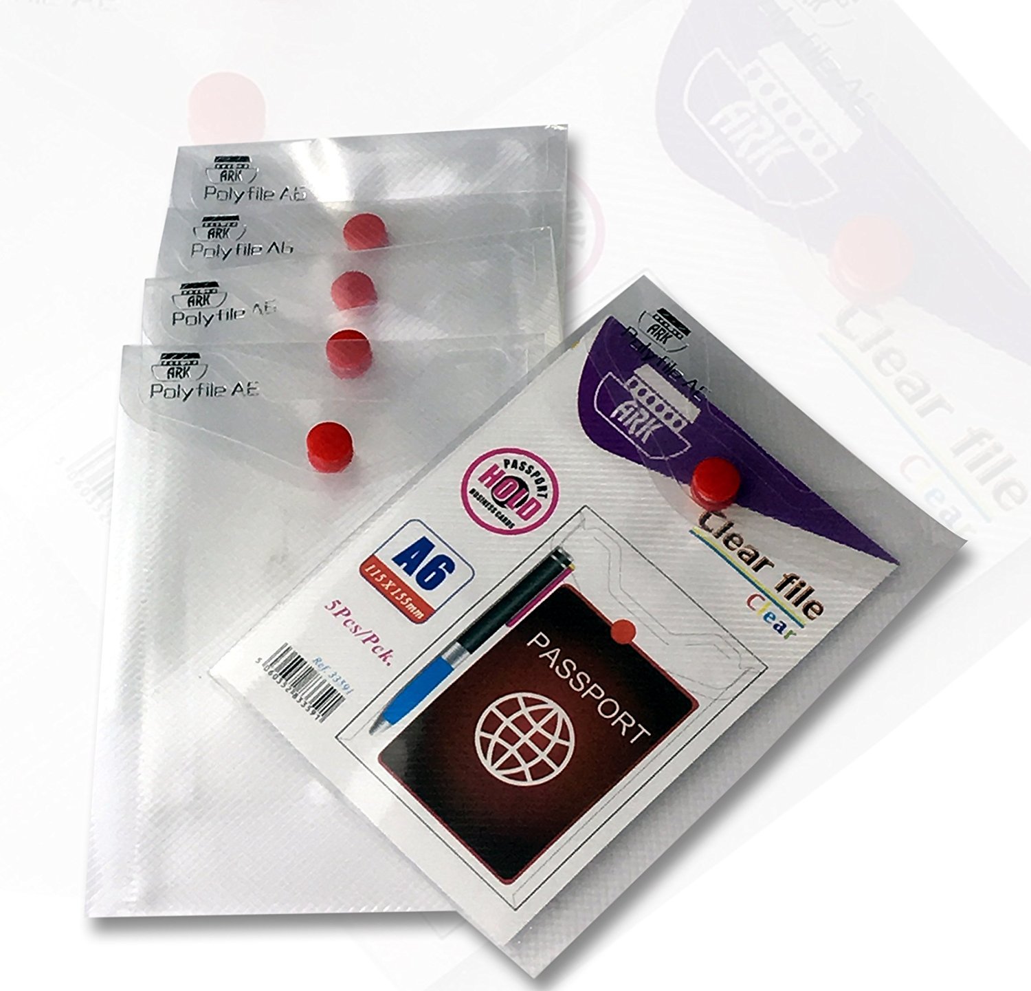 ARK Carry File Popper Wallet File with Press Stud Closure [Pack of 5] (Clear, A6)