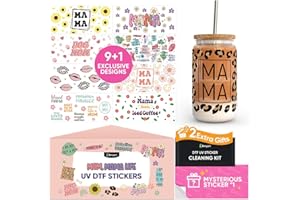 Beryzol UV DTF Cup Wrap, 9 Sheets Mama Theme 1 Sheets Mysterious Pattern and Cleaning Kit, UV DTF Transfers Stickers for 16 OZ Libbey Glass Cups Straws and Accessories