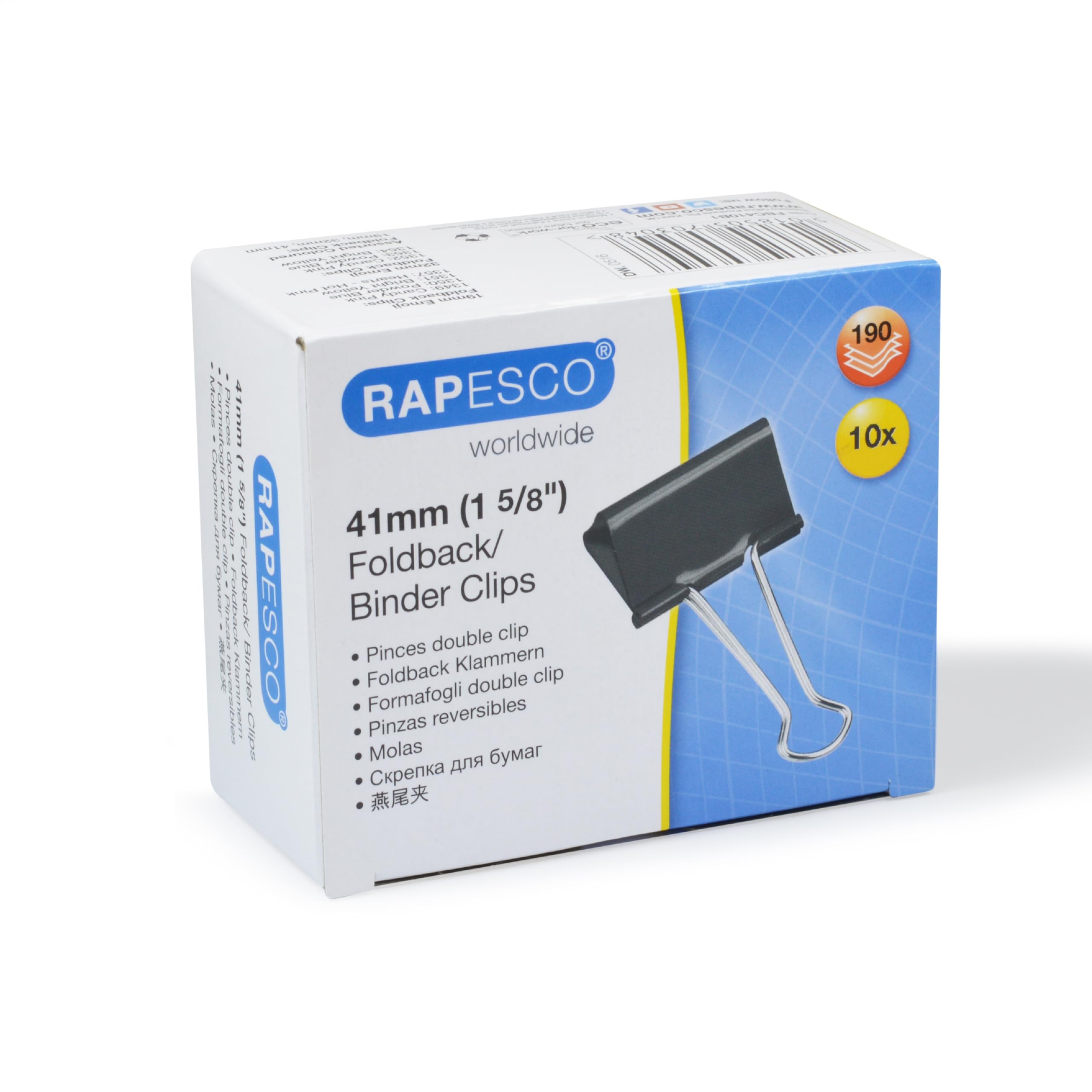 Rapesco FBC410B1 41 mm Foldback Clips, Black, Pack of 10