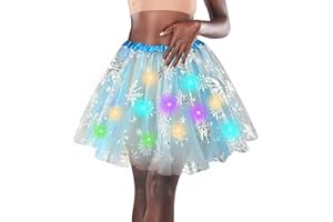DOMKIER Women's LED Tutu Skirt Light Up Tutus Sparkle Skirts Layered Tulle Ballet Dance Skirt for Halloween Party Carnival Costume
