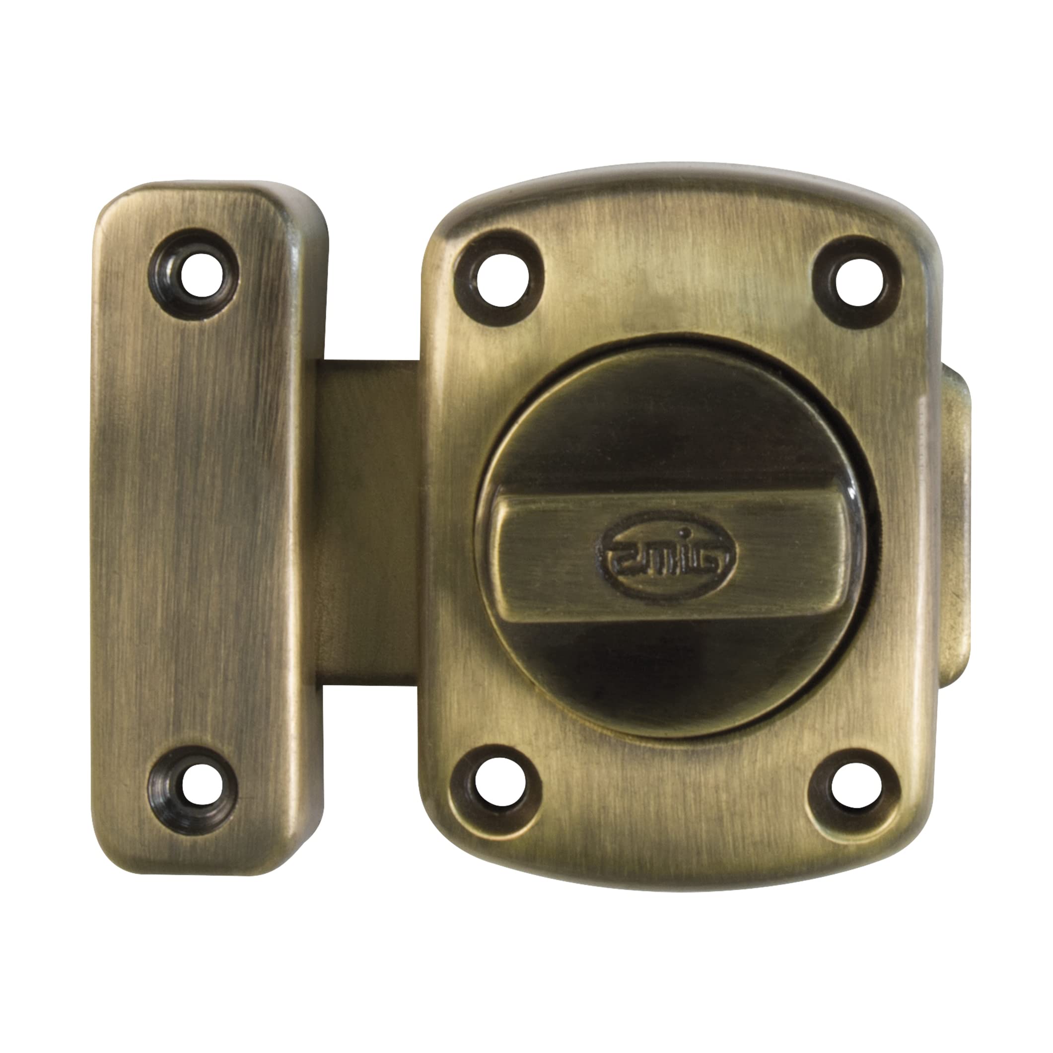 Amig - Surface Mounted Bolt | 50 x 70 mm | Suitable for Wooden Passage Doors | Cylindrical Rotating Latch | Bolt for Bathroom, Bedroom or Office | Security Lock | Gold Zamak
