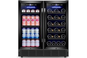 Velieta 30'' Wine and Beverage Refrigerator, Upgrade Dual Zone Wine Cooler, 30 Inch Wine beverage Fridge Built in or Freestanding Under Counter Large Capacity Glass Door Advanced Cooling System,Black